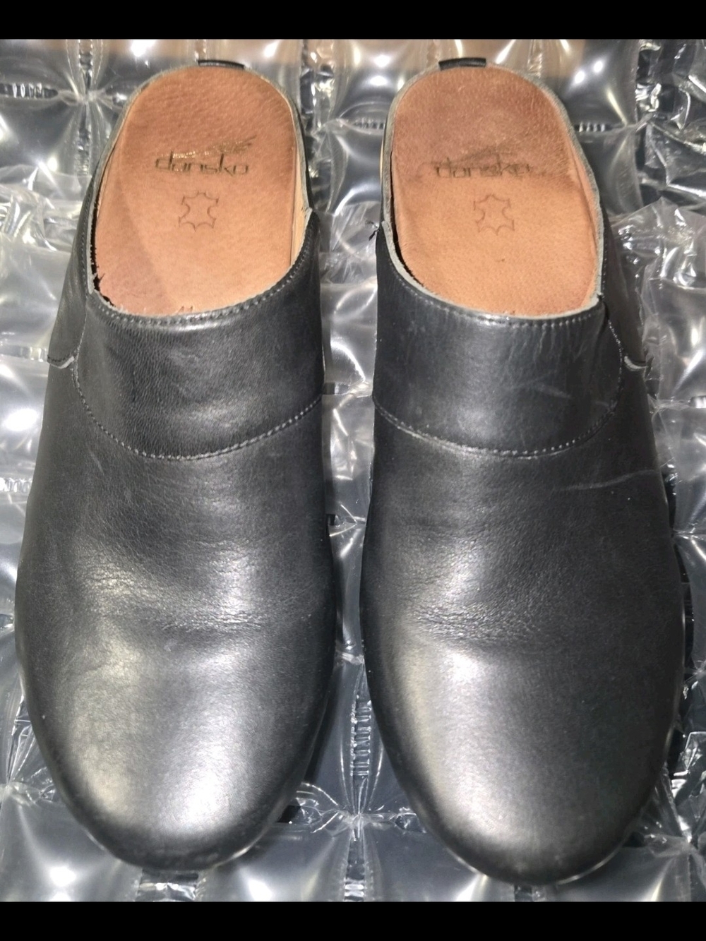 Dansko Mari Black Leather Open Heel Lightweight Clogs Shoes Womens 10 Euro 41